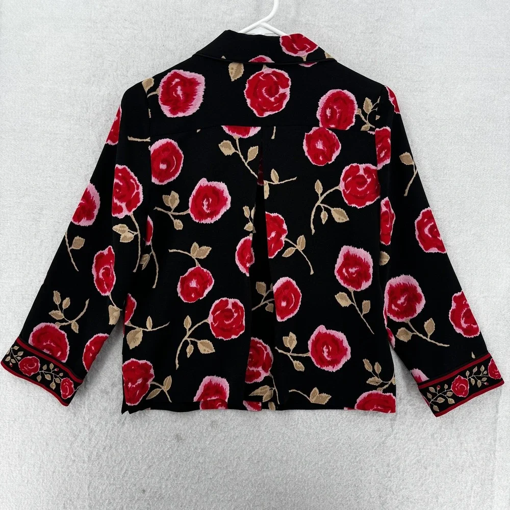 Kate Spade Jacket Womens XS Black Red Floral Rose Gold Button‎ Blazer Dressy